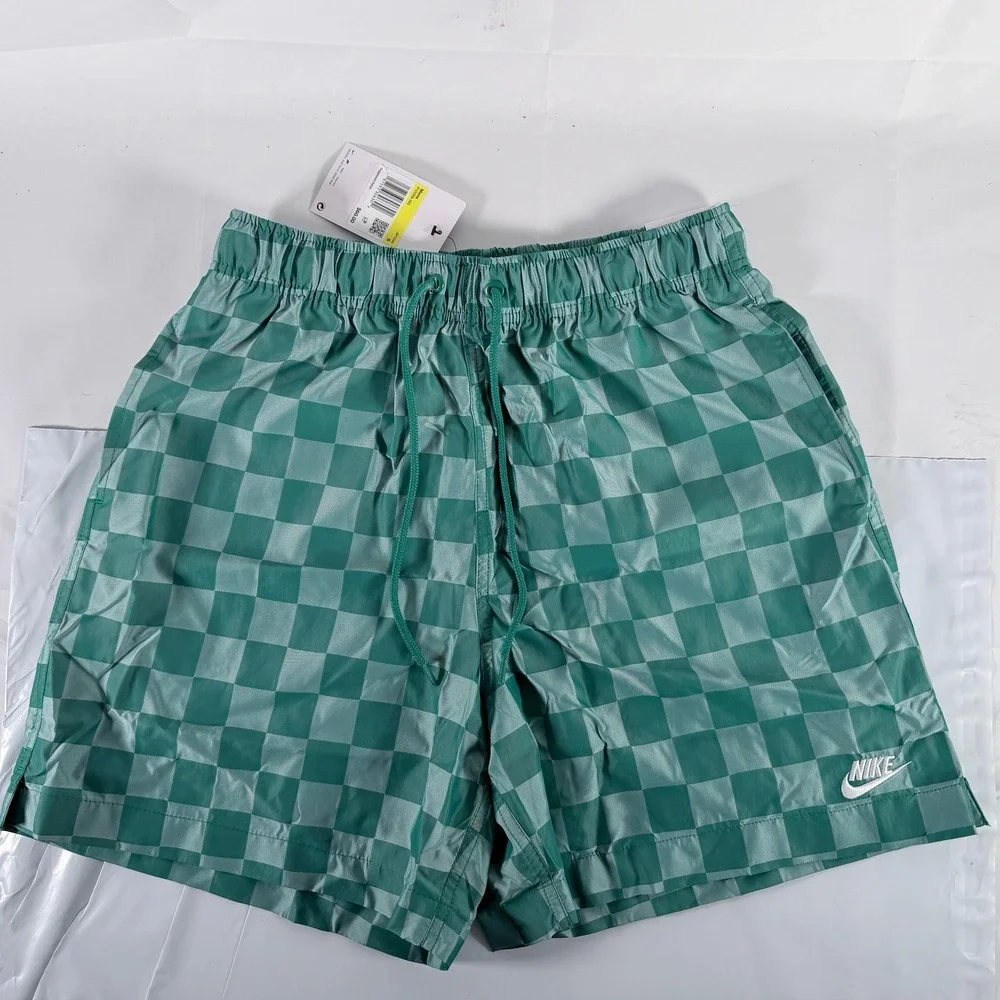 Nike Men's Club Flow Checkered Nylon Shorts Malachite Green‎ Size S FN3098-365